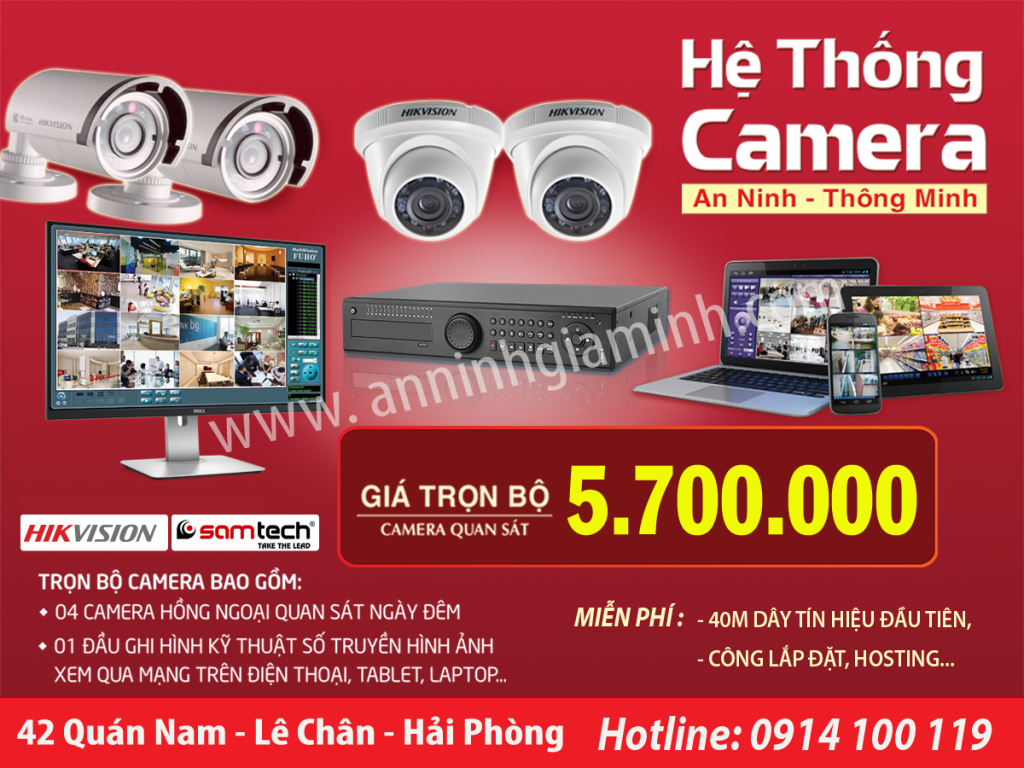 Trọn bộ 4 Camera 1M hikvision