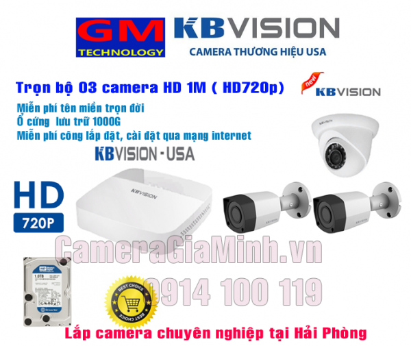 Trọn bộ 3 Camera 1M KBvision