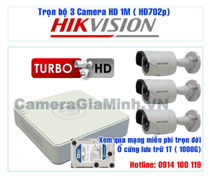 Trọn Bộ 3 Camera 1M ( HD 720p)