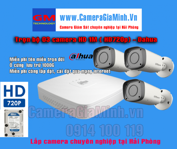 Trọn bộ 3 Camera 1M Dahua HDCVI